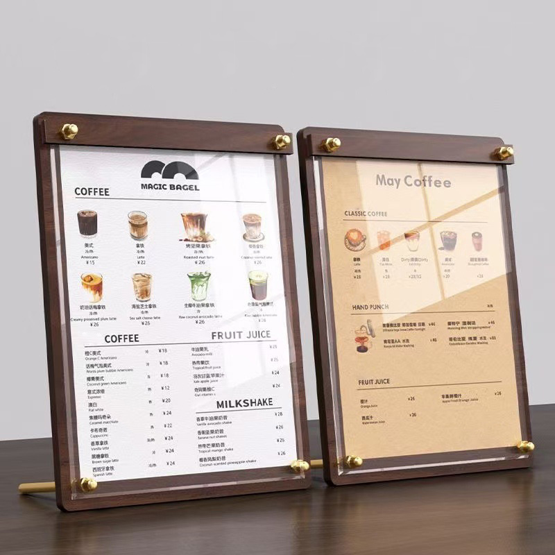 Coffee Tea Stand - Custom A4/A5 Acrylic Wood Grain Menu
