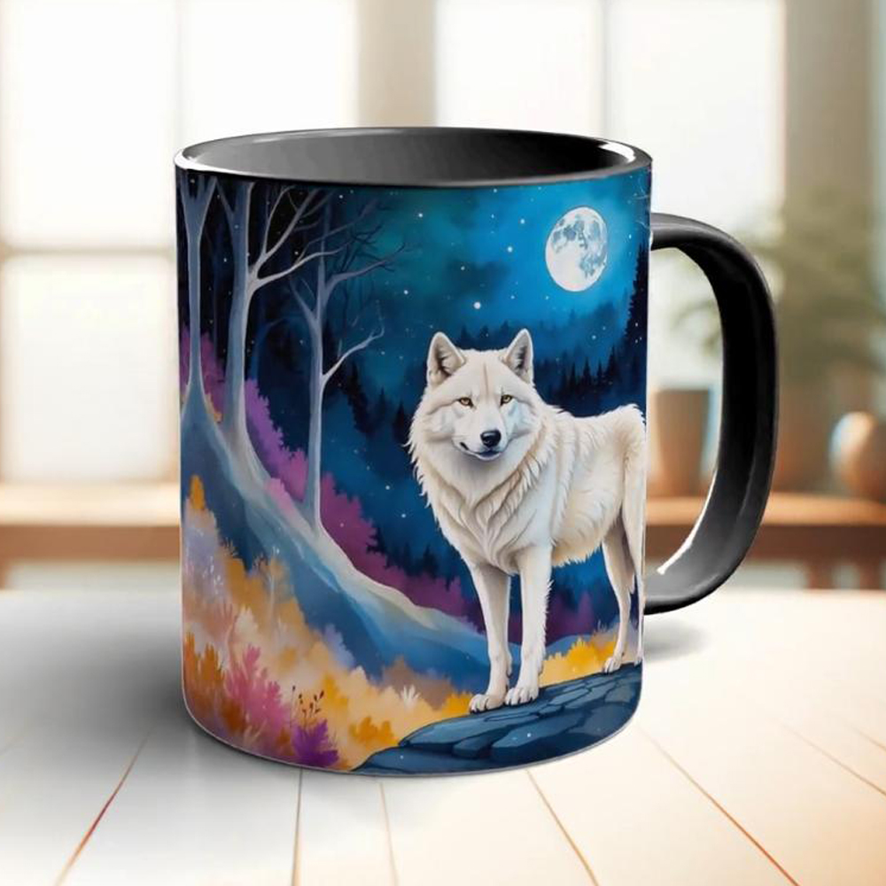 Moon and white wolf coffee mug - Coffee Tea Friends review and price