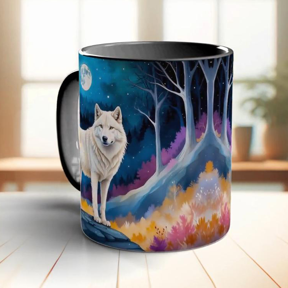 Moon and white wolf coffee mug - Coffee Tea Friends review and price