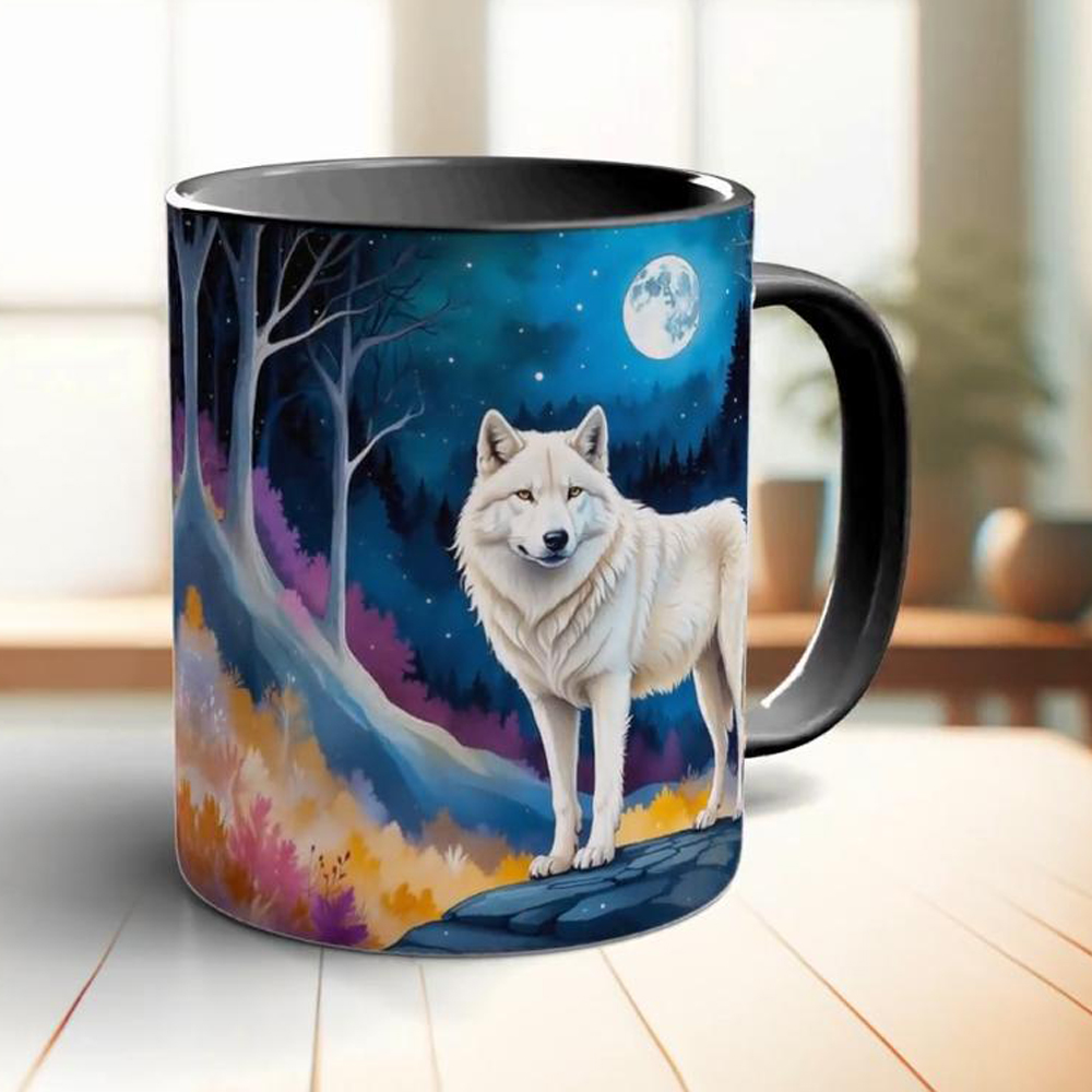 Moon and white wolf coffee mug - Coffee Tea Friends review and price