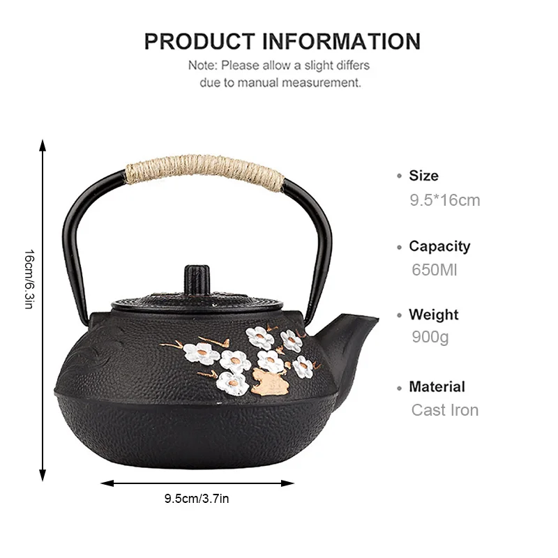 800ML Plum and Bamboo Painted  - Cast Iron Teapot review and price