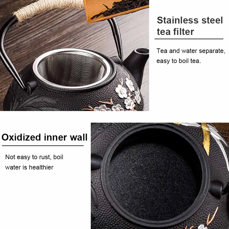 800ML Plum and Bamboo Painted  - Cast Iron Teapot review and price