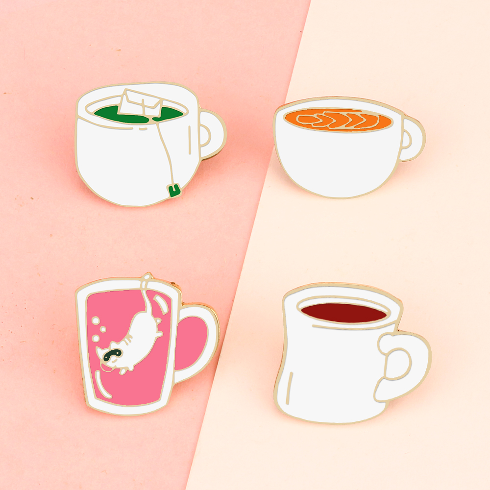 4 Style Drink Enamel Pins Crea - Coffee Tea Green review and price